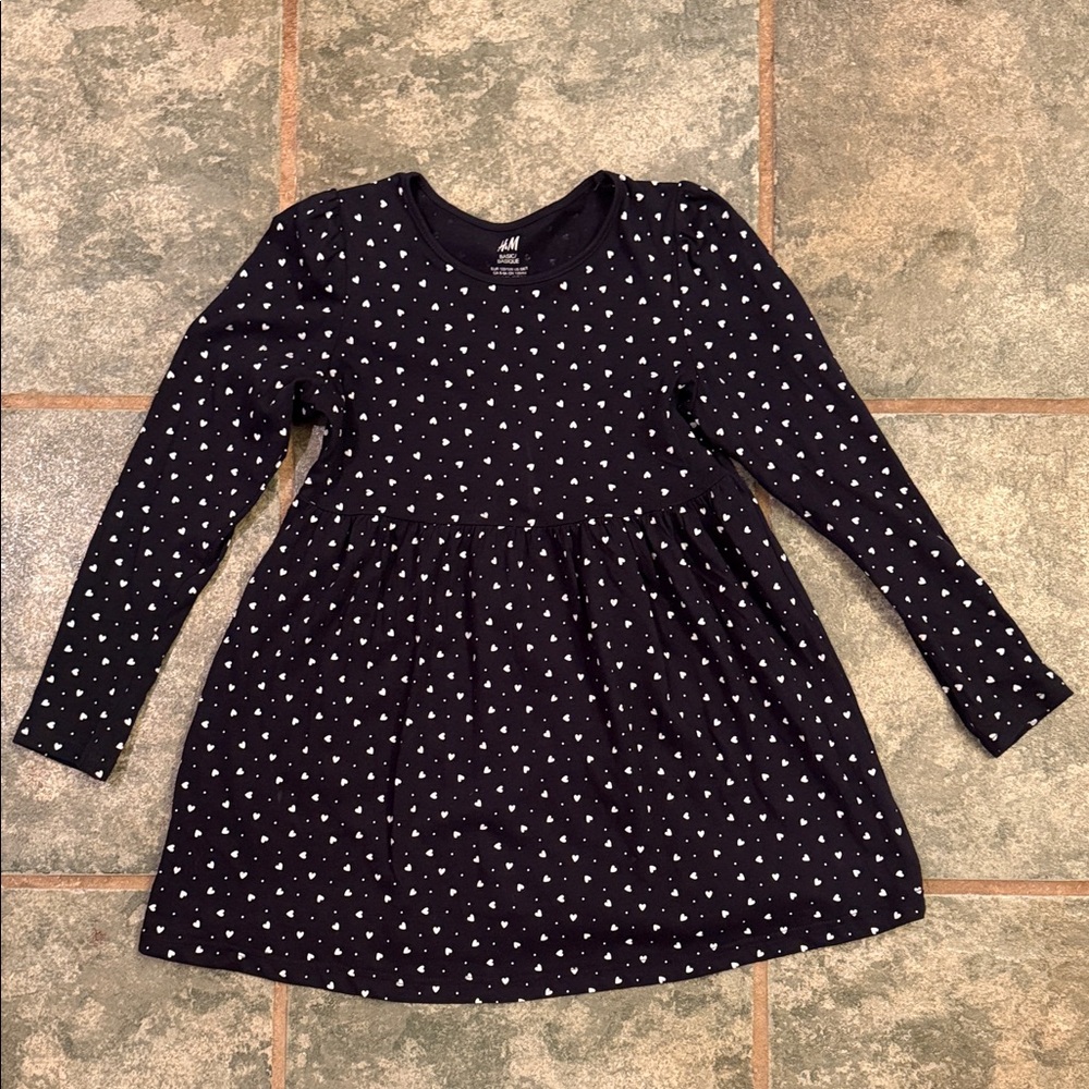 H&M Navy Dress with White Heart Pattern